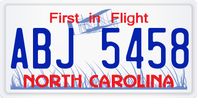 NC license plate ABJ5458