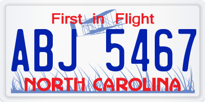 NC license plate ABJ5467