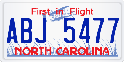 NC license plate ABJ5477