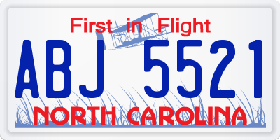 NC license plate ABJ5521