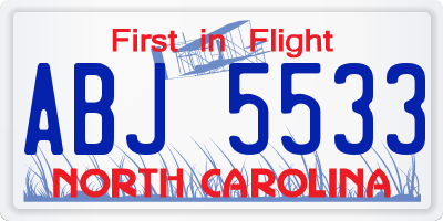 NC license plate ABJ5533