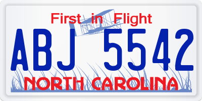 NC license plate ABJ5542