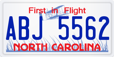 NC license plate ABJ5562