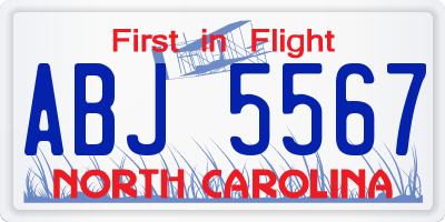 NC license plate ABJ5567