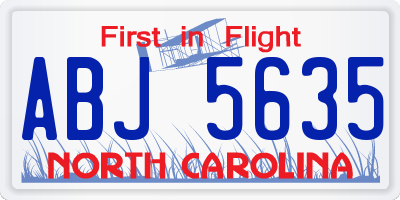 NC license plate ABJ5635