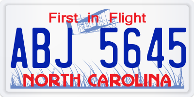 NC license plate ABJ5645