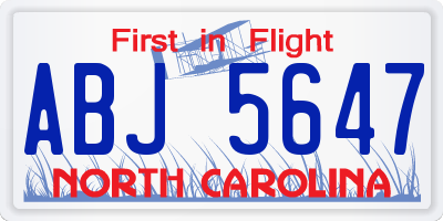 NC license plate ABJ5647