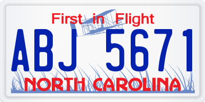 NC license plate ABJ5671