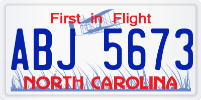 NC license plate ABJ5673