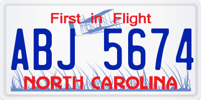 NC license plate ABJ5674