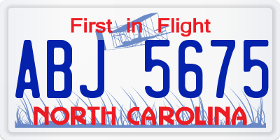 NC license plate ABJ5675