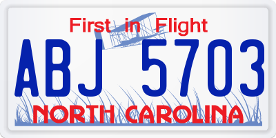 NC license plate ABJ5703