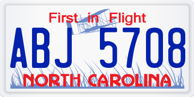 NC license plate ABJ5708