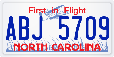 NC license plate ABJ5709