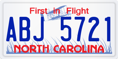 NC license plate ABJ5721