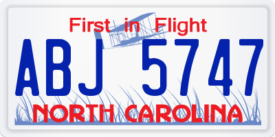 NC license plate ABJ5747