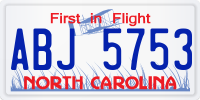 NC license plate ABJ5753