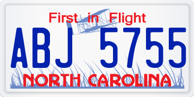 NC license plate ABJ5755
