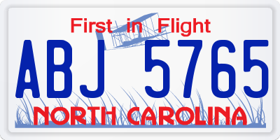 NC license plate ABJ5765