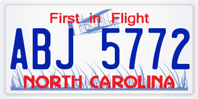 NC license plate ABJ5772