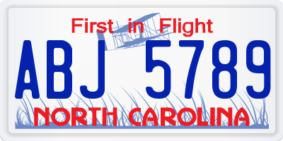 NC license plate ABJ5789