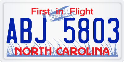NC license plate ABJ5803
