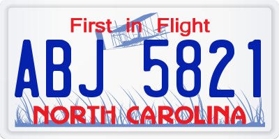 NC license plate ABJ5821