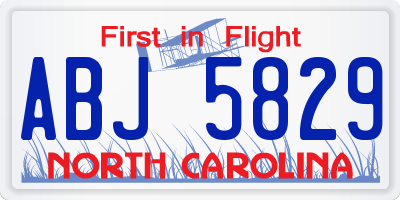 NC license plate ABJ5829