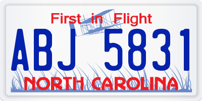 NC license plate ABJ5831