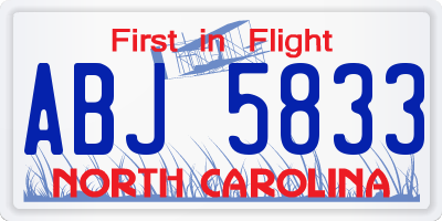 NC license plate ABJ5833