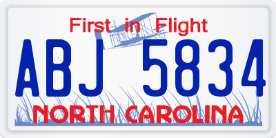 NC license plate ABJ5834