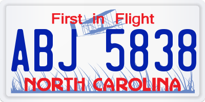 NC license plate ABJ5838