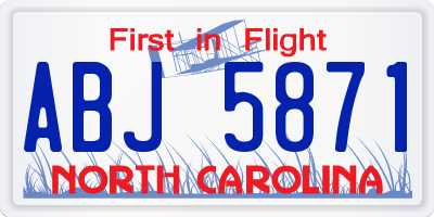 NC license plate ABJ5871