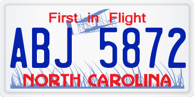 NC license plate ABJ5872