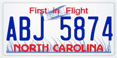 NC license plate ABJ5874