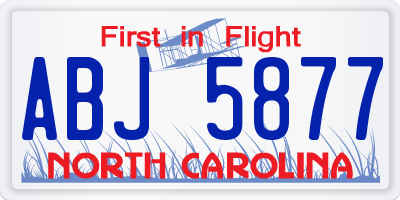 NC license plate ABJ5877