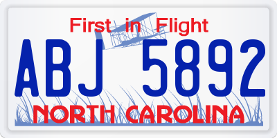 NC license plate ABJ5892