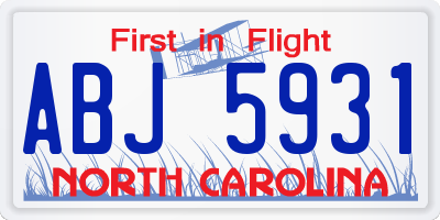 NC license plate ABJ5931