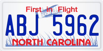 NC license plate ABJ5962
