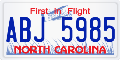 NC license plate ABJ5985