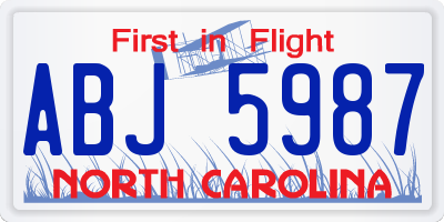 NC license plate ABJ5987