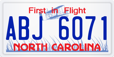 NC license plate ABJ6071