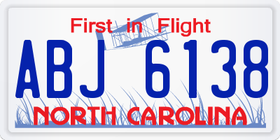 NC license plate ABJ6138