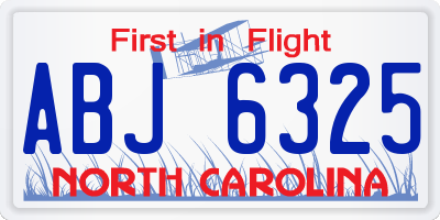 NC license plate ABJ6325