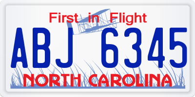NC license plate ABJ6345