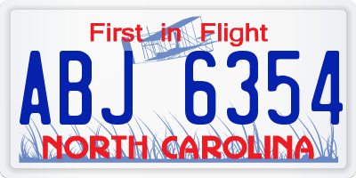 NC license plate ABJ6354