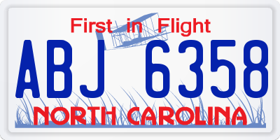 NC license plate ABJ6358