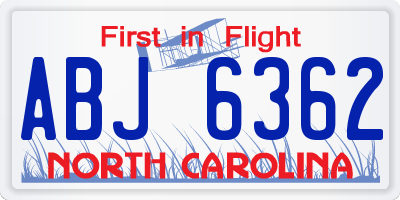 NC license plate ABJ6362