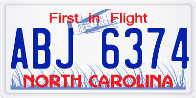 NC license plate ABJ6374