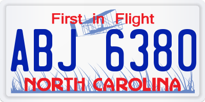 NC license plate ABJ6380